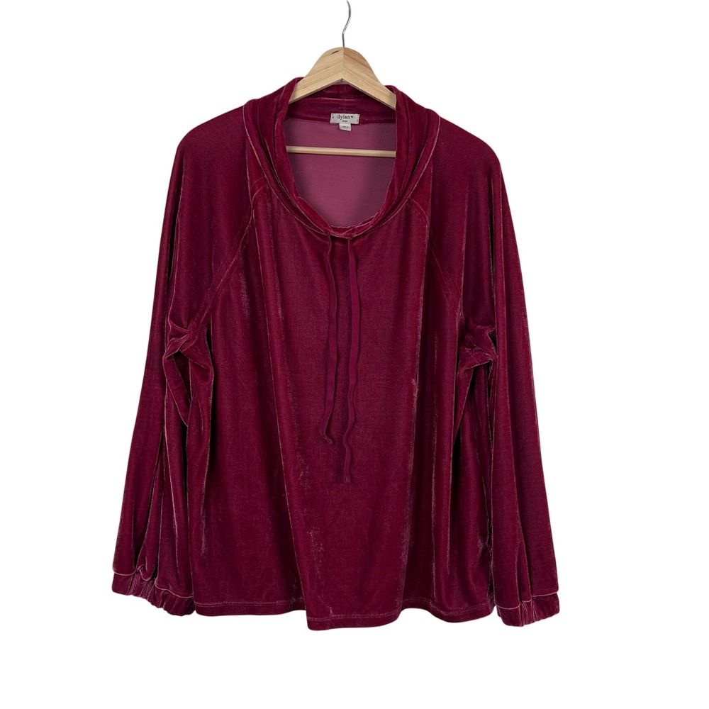 Dylan Burgundy Velvet Cowl Neck Long Sleeve Pullover Top Women's‎ Large